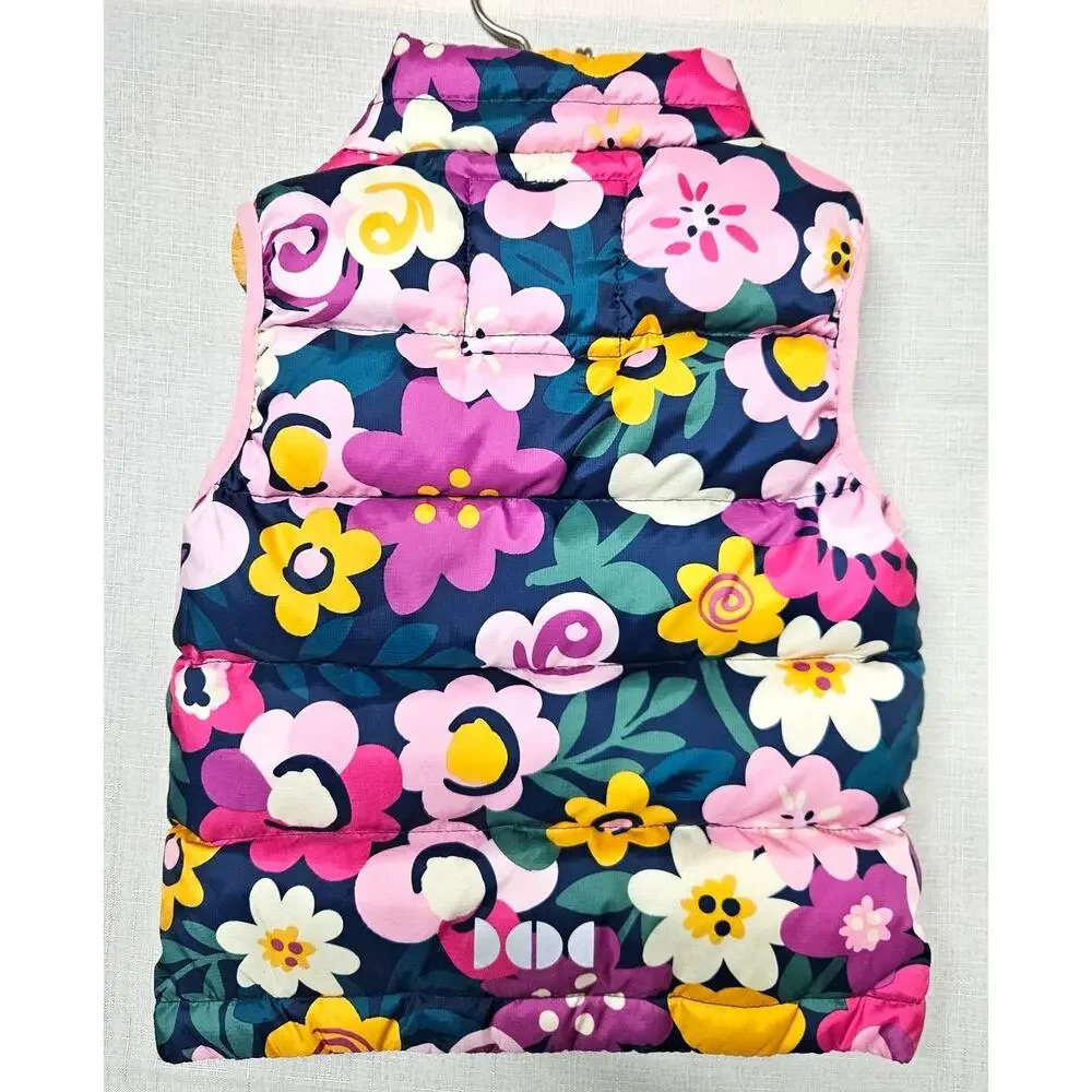 Hanna Andersson Girls Superlight Down Vest Floral Navy Multicolor US 3T 90cm - Picture 3 of 4